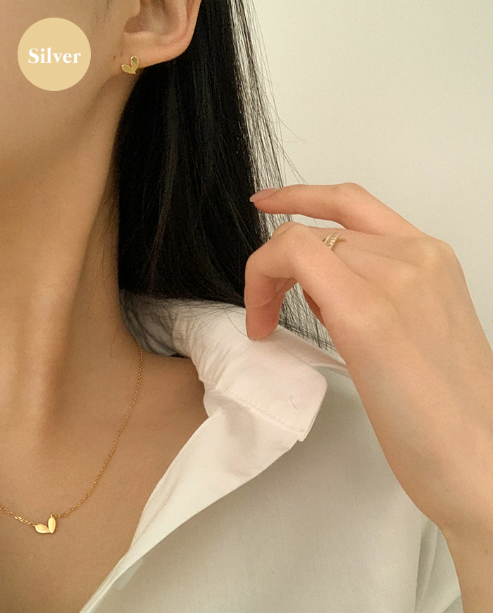 [925 Silver] Flat heart necklace, earrings A 31