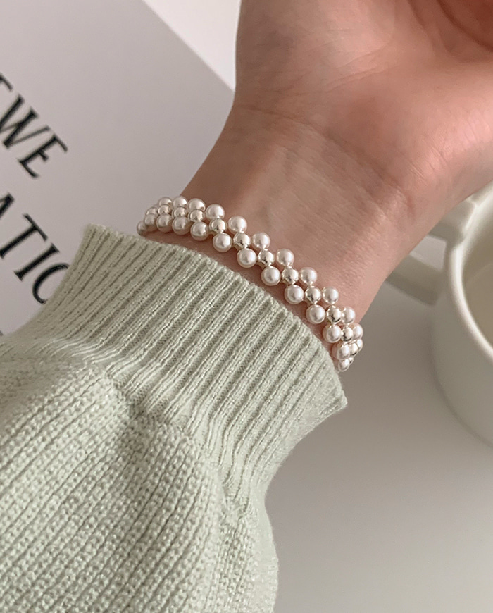 [925 Silver] Triple Pearl Bracelet C 18