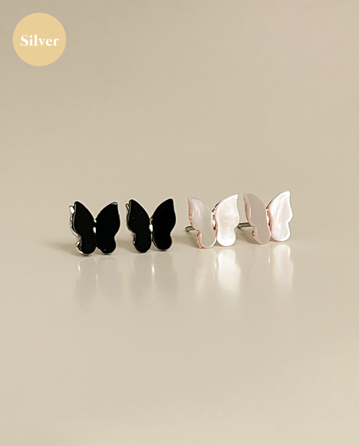 [925 silver] Mother-of-pearl butterfly earrings E 163