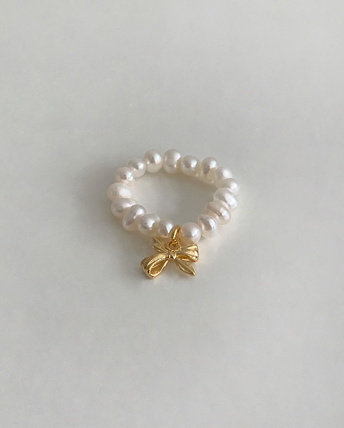 [925 Silver] Pebble pearl ribbon ring B 41