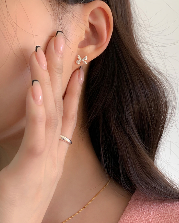 [925 Silver] Floral ribbon earrings E 73