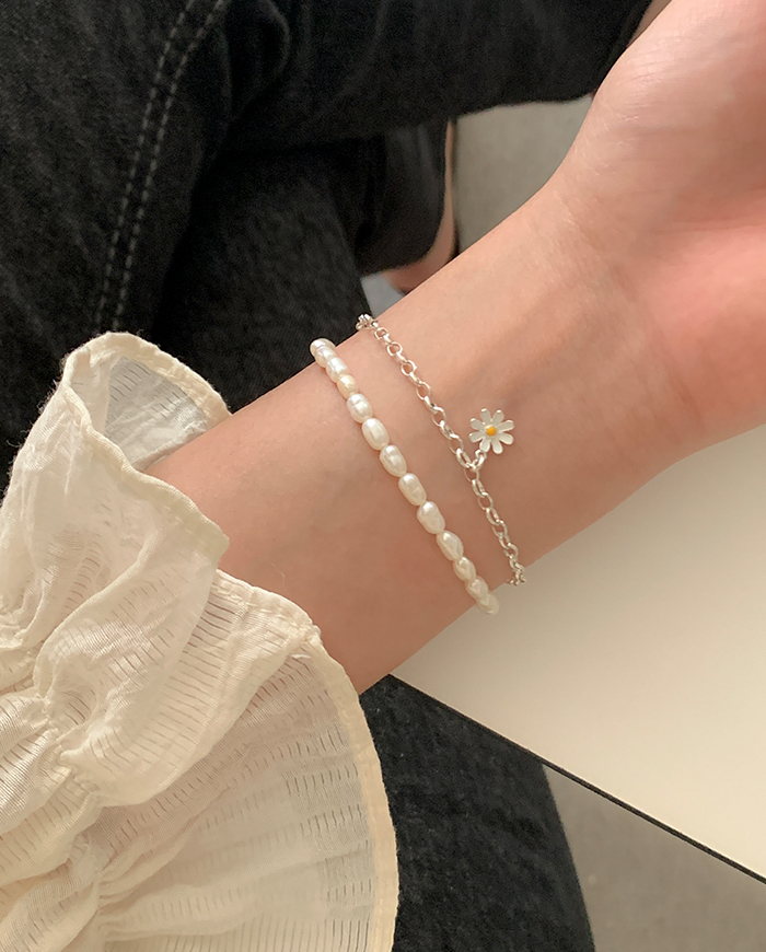 [925 Silver] Daisy Pearl Bracelet C 01
