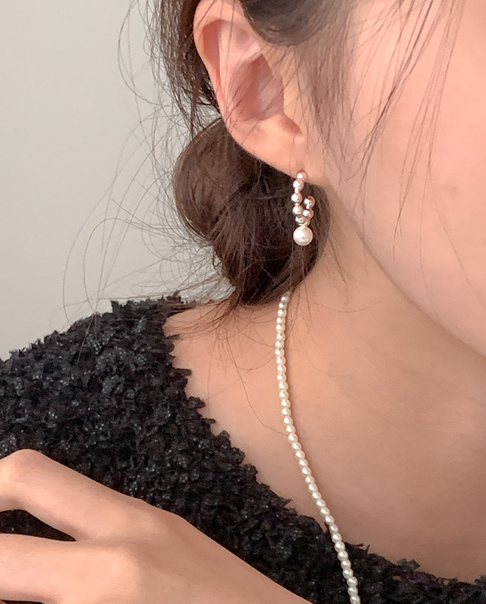[925 silver] dot pearl earrings E 198