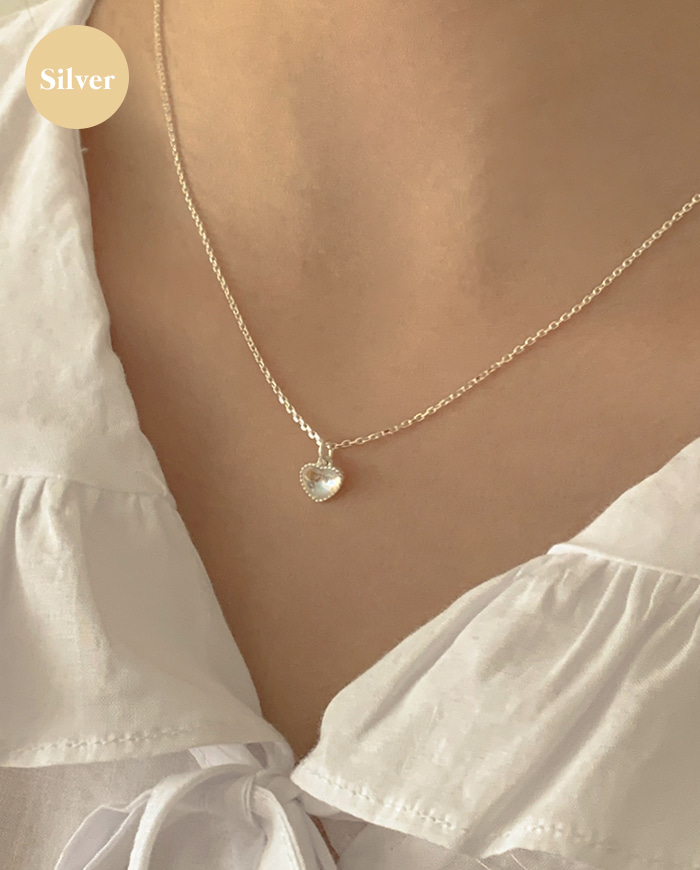 [925 silver] Convex heart necklace A 17