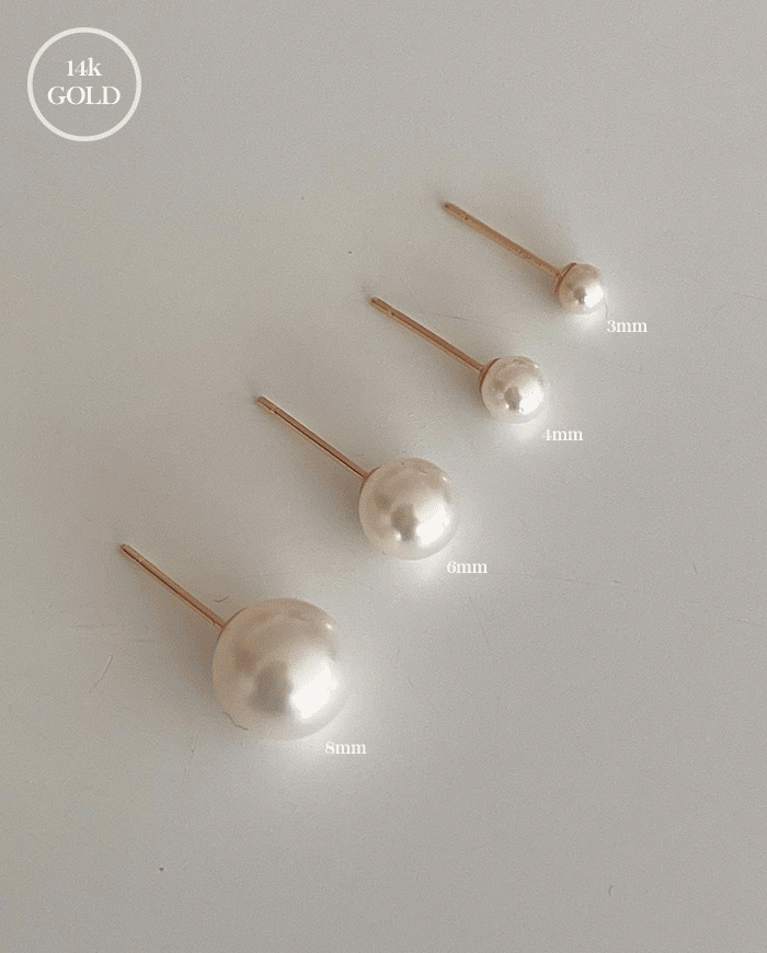 [14K GOLD] Pearl ball earrings E 95