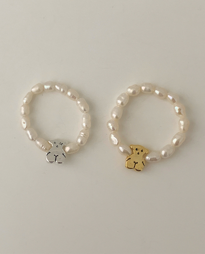 [925 silver] pearl bear ring B 61