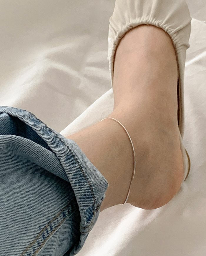 [925 Silver] Square Thin Anklet L 15
