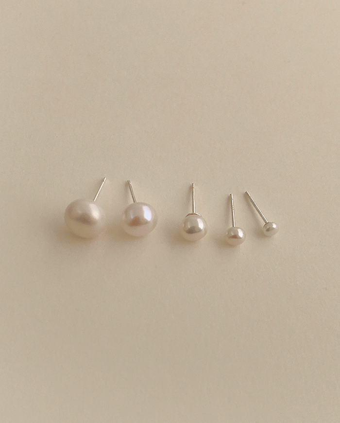 [925 Silver] Flat pearl earrings E 196