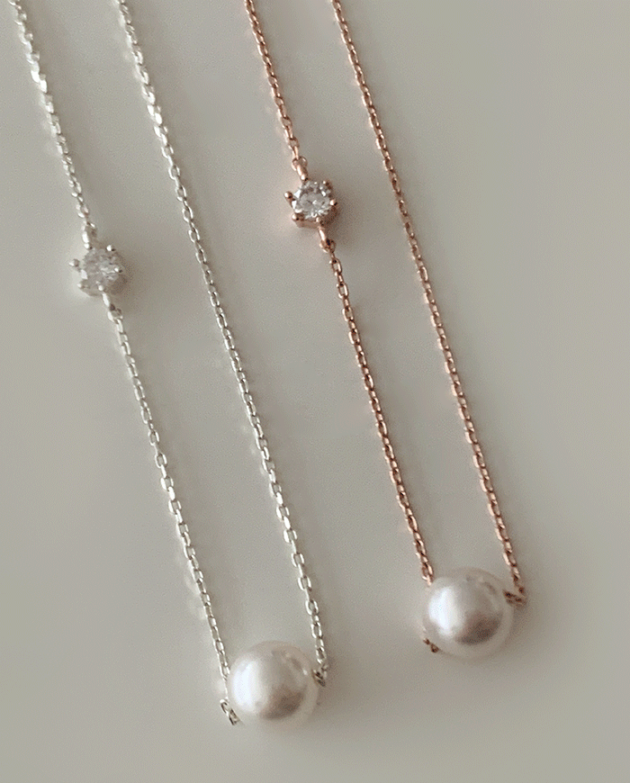 [925 silver] Pearl cubic necklace A 34